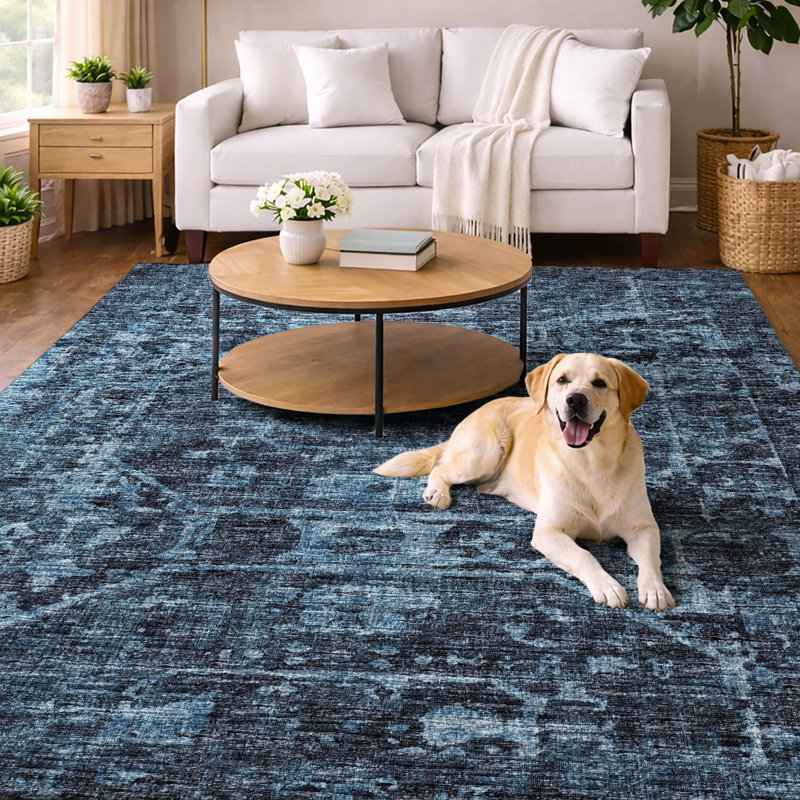 Premium Machine Washable Dream Shag Tribal Medallion Rug, 8' x 10', Navy