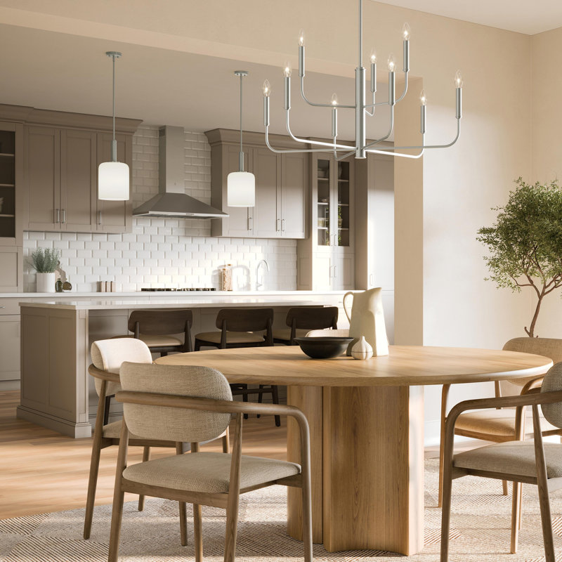 Luminaire suspendu en nickel brossé avec abat-jour en verre opale Reines, White, Nickel brossé