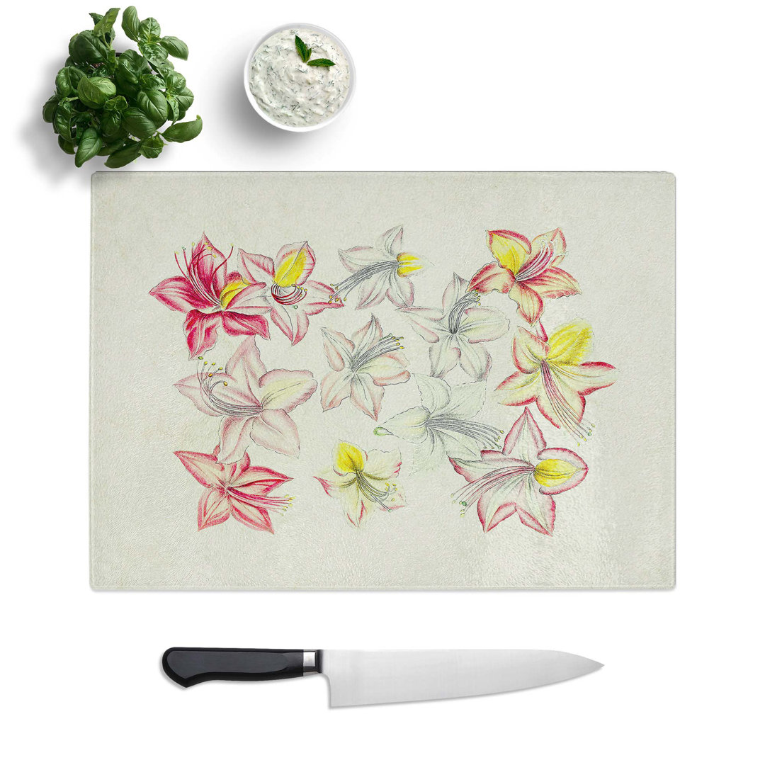 Tempered Glass Azalea Flower Illustration Chopping Board