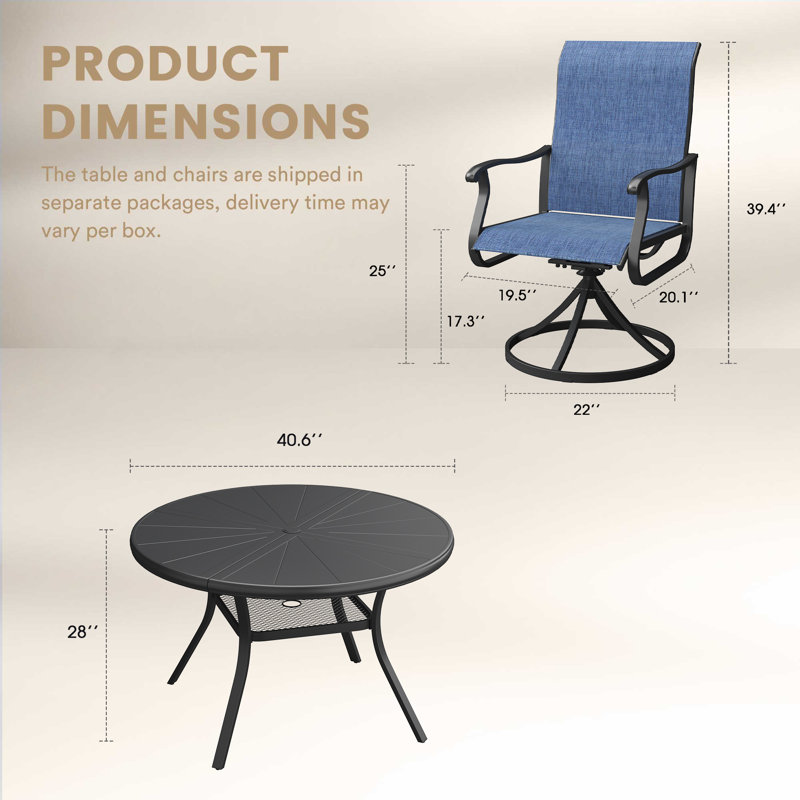 4-Person Outdoor Round Dining Set With Swivel Chairs, Black/Blue