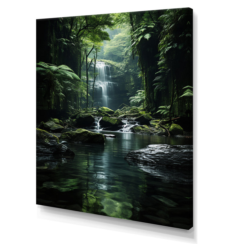 Waterfall Hidden Oasis Forest II, reproduction d'art sur toile, H 40 po x l 30 po x P 1,5 po, Toile tendue