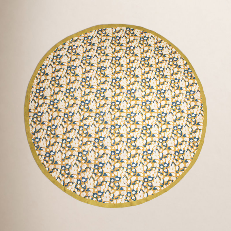 Forest Harvest Handmade Floral Tablecloth, Mustard/Blue, 90" x 90"