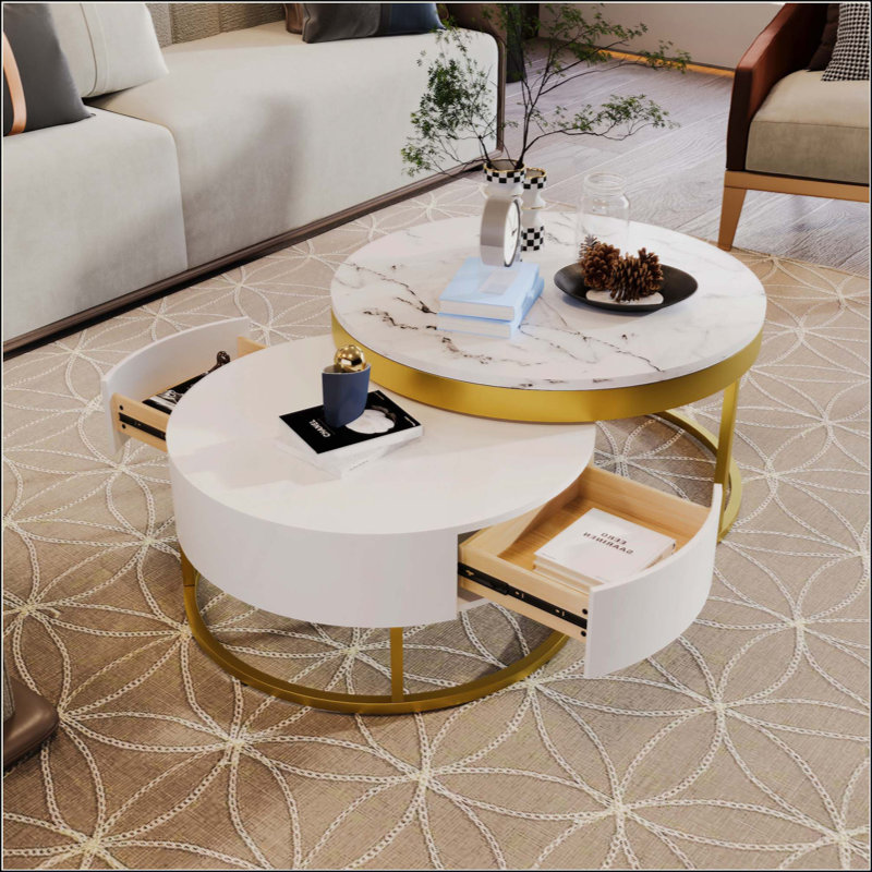 Modern Round Nesting Coffee Table With Drawers