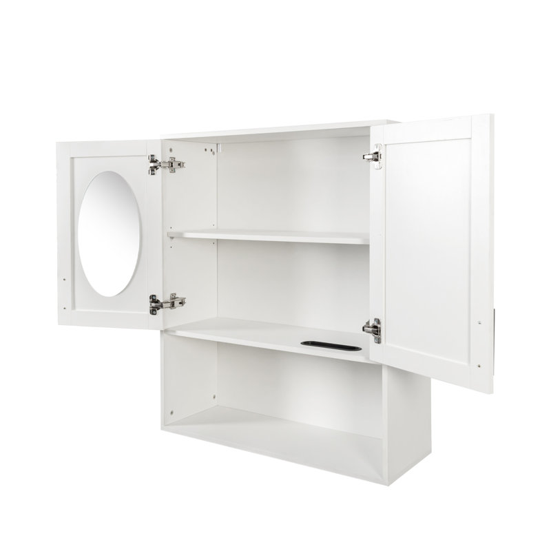 Armoire de salle de bain murale 2 portes avec fente pour papiers-mouchoirs, miroir mignon et espace de rangement multifonctionnel