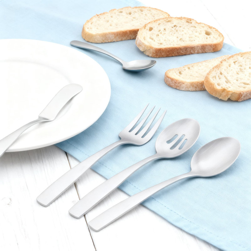 Ensemble 5 pièces d'ustensiles de service en acier inoxydable avec poignée ergonomique, couverts allant au lave-vaisselle pour un usage quotidien et formel