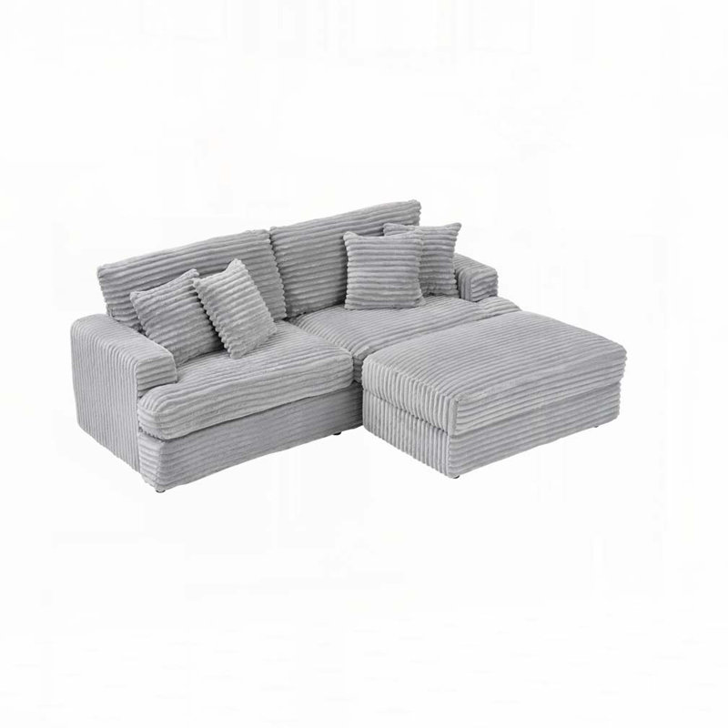 Canapé avec repose-pieds Corduroy, Gris