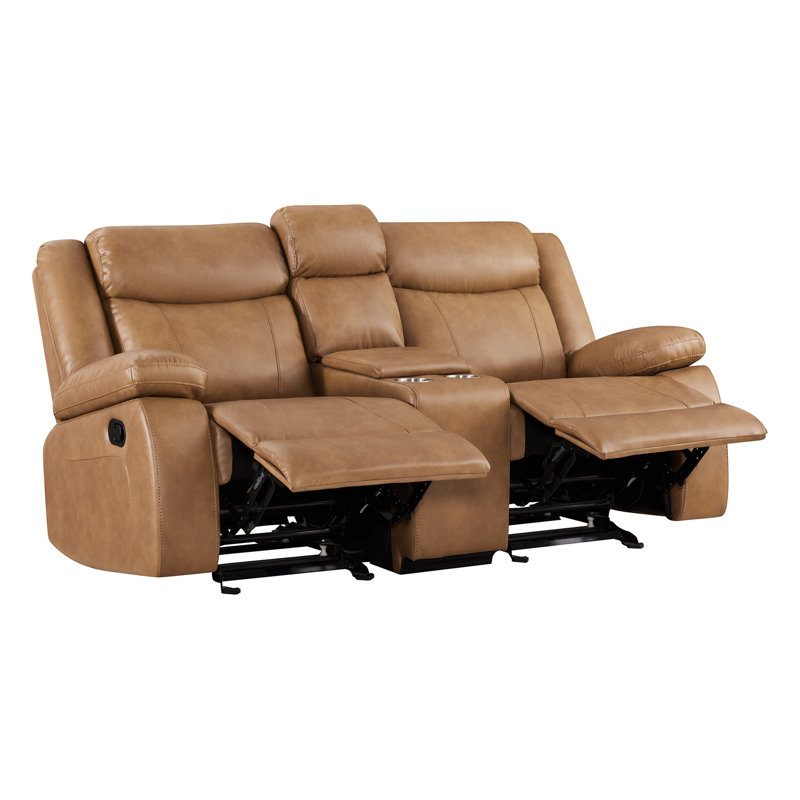 Oversized Manual Reclining Loveseat Sofa with Cupholders-Saddle, Saddle
