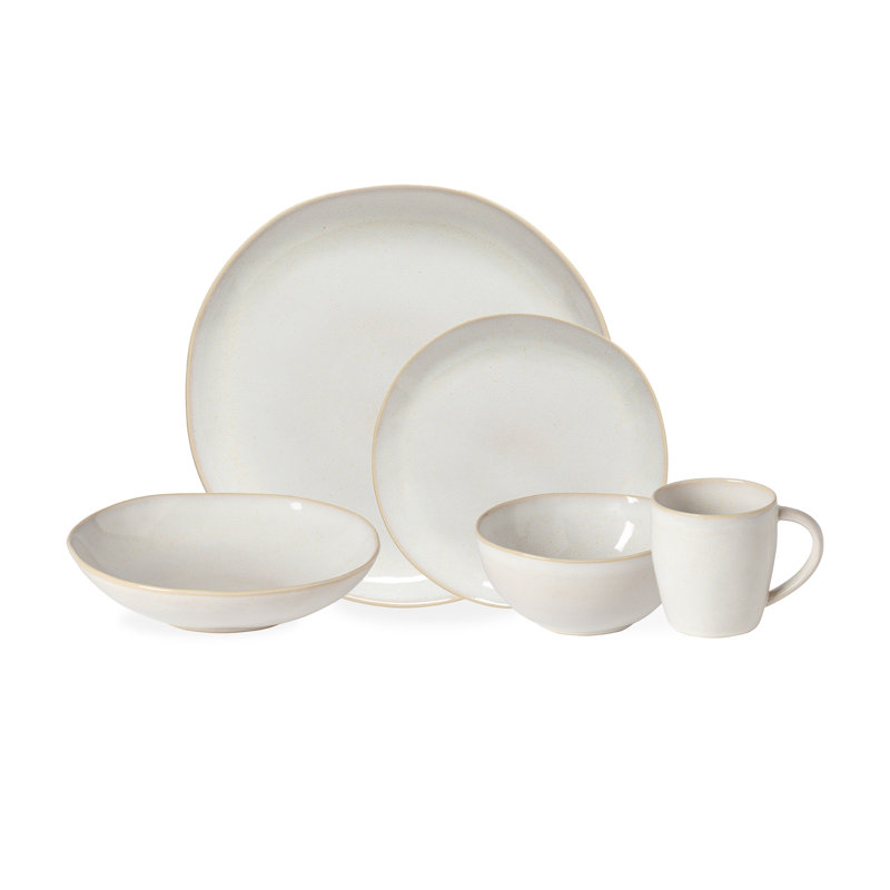 Brisa Handmade Stoneware Dinnerware Set 5 Piece, Branca