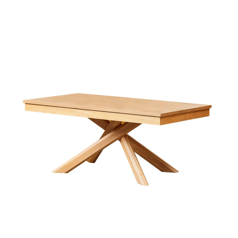 Brianney Solid Wood Cross Legs Coffee Table, Classic Oak