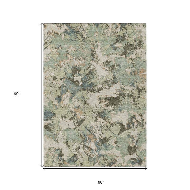 Tapis intérieur lavable floral beige et vert 5 pi x 8 pi beige
