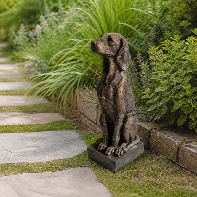 Antique Bronze Look Sitting Hound Dog Statue
