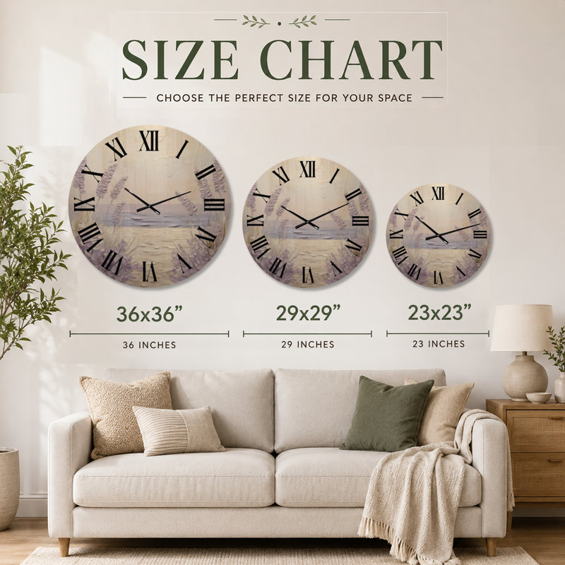 Horloge murale grand format « Brise marine lavande », imprimée sur bois, Extra Large