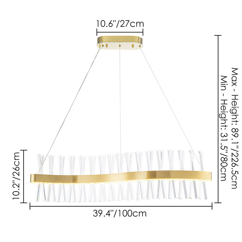 Luminaire suspendu linéaire en forme de S 36W à DEL à intensité variable pour îlot de cuisine