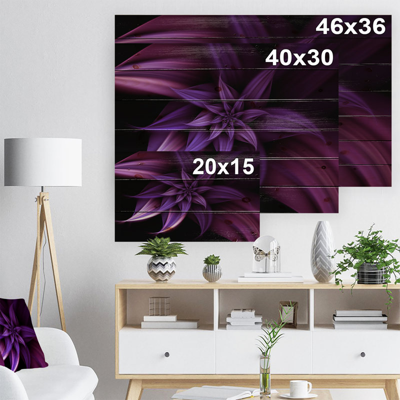 «Fractal Flower Mauve», impression, H 15 po x l 20 po x P 1 po, Bois