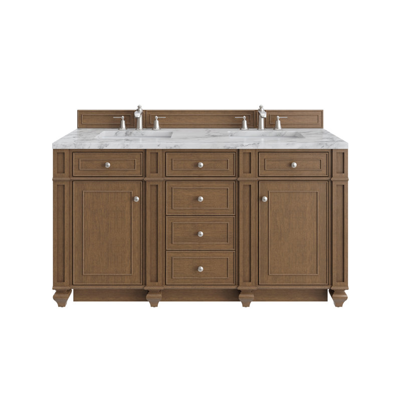 Bristol 60'' W Double Vanity, Saddle Brown, Carrara White, 8" Widespread