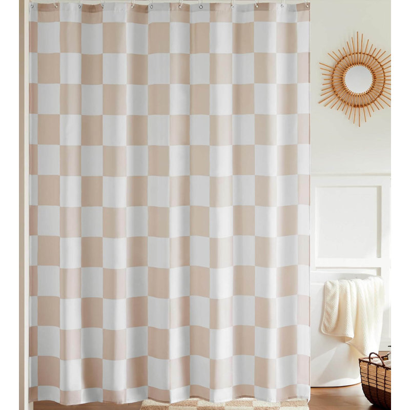Checkered Shower Curtain, 180X180cm, Beige/White