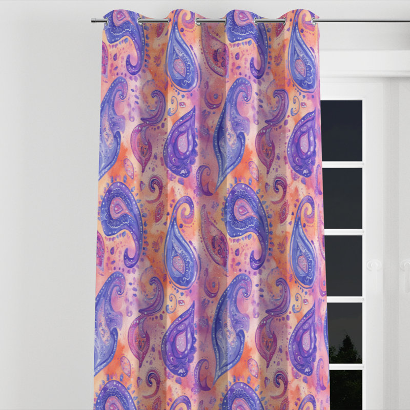 Rideaux modernes pour chambre à coucher - Rideau à œillets rose à motif cachemire - 1 panneau, L 52 po x L 108 po