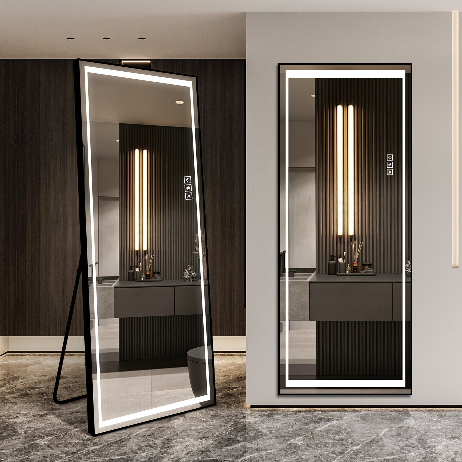 LAIYA LED Mirror Full Length with Lights Floor Mirrors with Stand Wall  Mirror Aluminum Full Body Dressing Bedroom,Dressing Room Hotel Mirror Safe  with