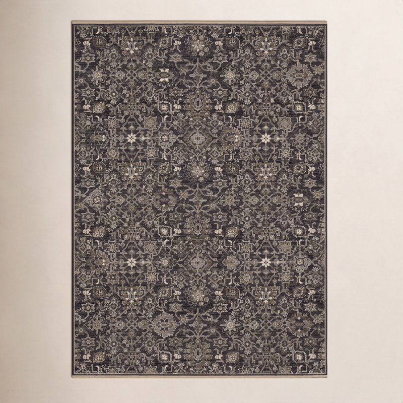 Tapis gris anthracite / brun clair en laine mélangée Kuester, Rectangle 3 pi 3 po x 5 pi