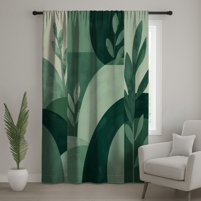 Rideaux vert botanique à motif géométrique, 50 po x 92 po - 1 panneau, Transparent