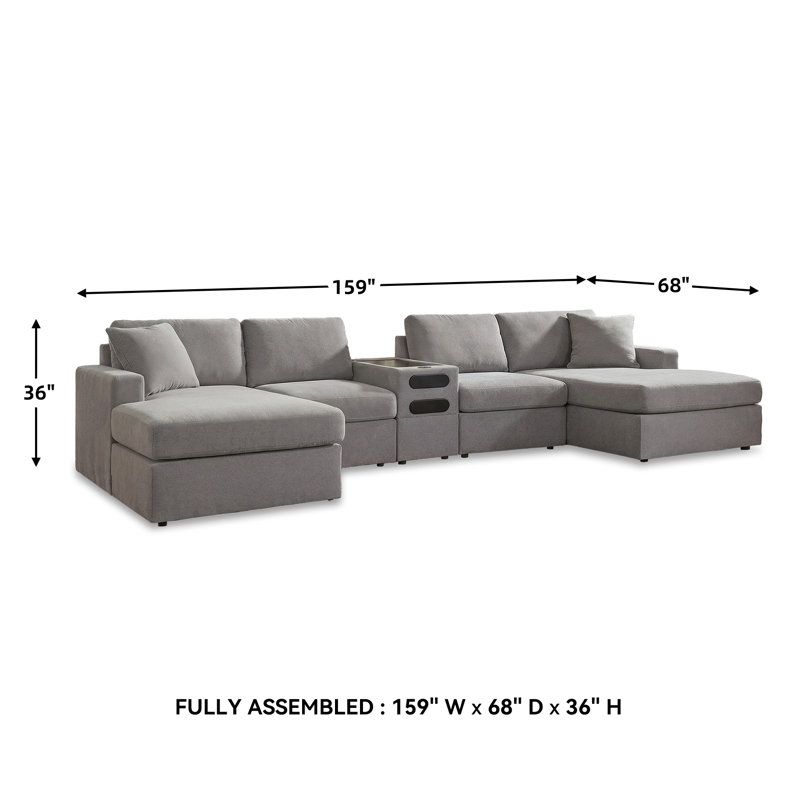 Canapé modulaire 5 pièces avec console audio Lebron, Polyester gris