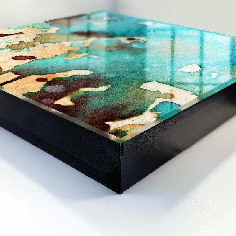Key storage box, Opens to the right, 30x30x5, White, Turquoise and brown spots in an abstract composition, 