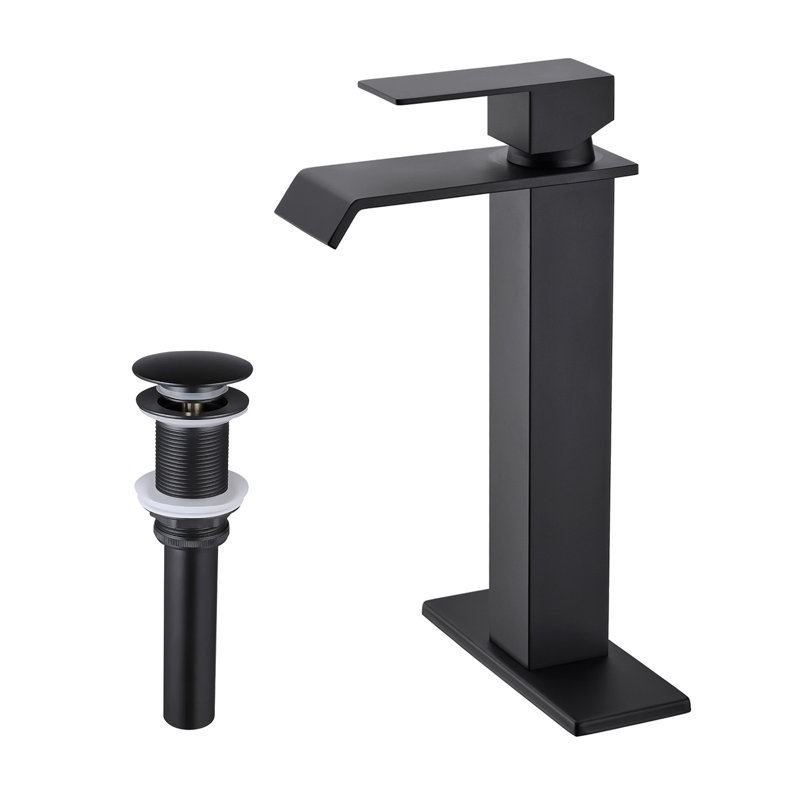 Robinet de lavabo de salle de bain à cascade, poignée simple, avec bonde escamotable Waterfall | Idée de cadeau, Noir mat