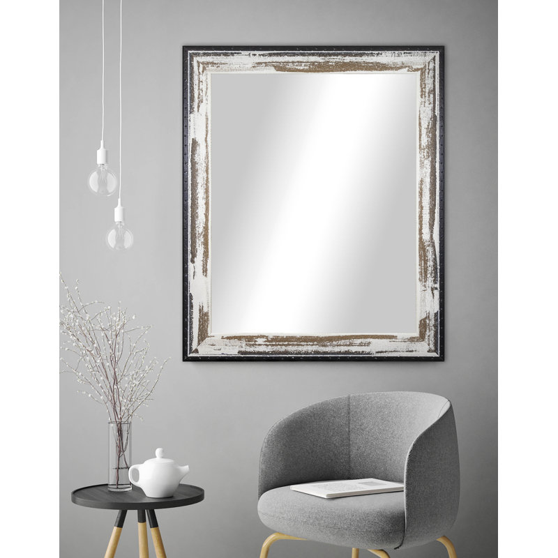 Miroir moderne et contemporain vieilli, H 38 po x l 32 po, Brun / crème vieilli