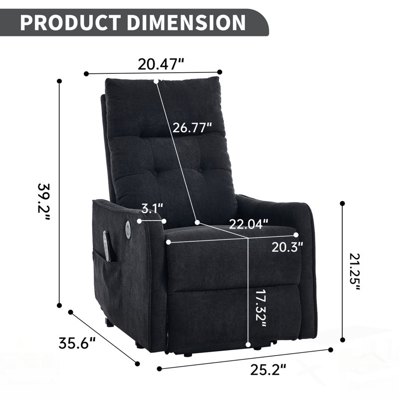 Chenille Single Motor Power Lift Recliner Chair With Massage, Heat, And USB Charging For Elderly, Heavy Duty Motion Mechanism, Max Reclining Angle 155°