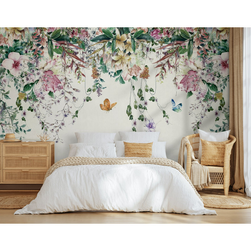 Papier peint floral, L 108 po x L 72 po