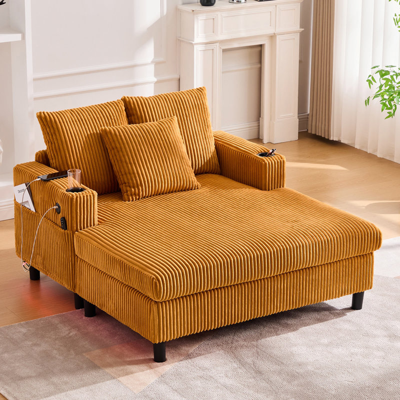 Chaise longue multifonctionnelle rembourrée, Jaune moutarde