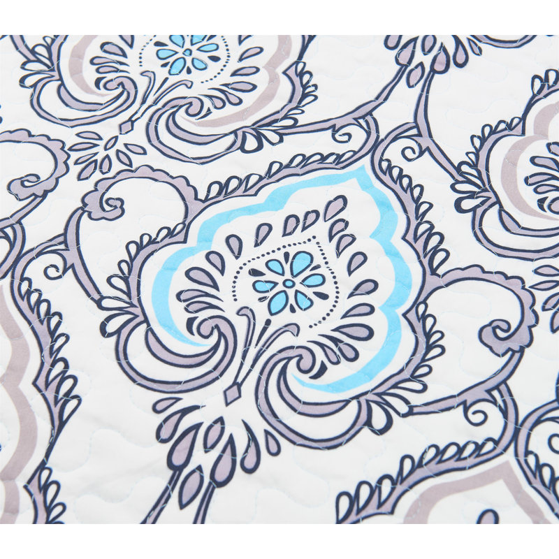 Gryson Paisley Quilt, Twin Quilt + 2 Shams + 1 Throw Pillow, Jade Blue