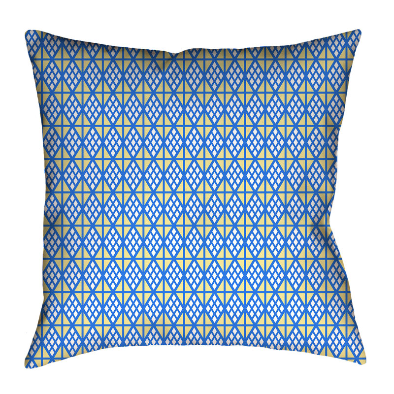 Coussin Katelyn Elizabeth, 26 po x 26 po, Bleu / Jaune, Faux lin