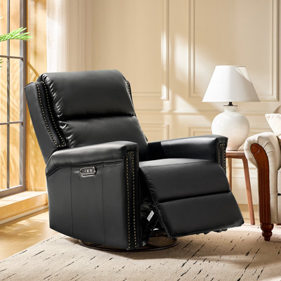 Medlin 31''W Transitional Faux Leather Dual Motor Swivel Rocker Recliner with USB Ports