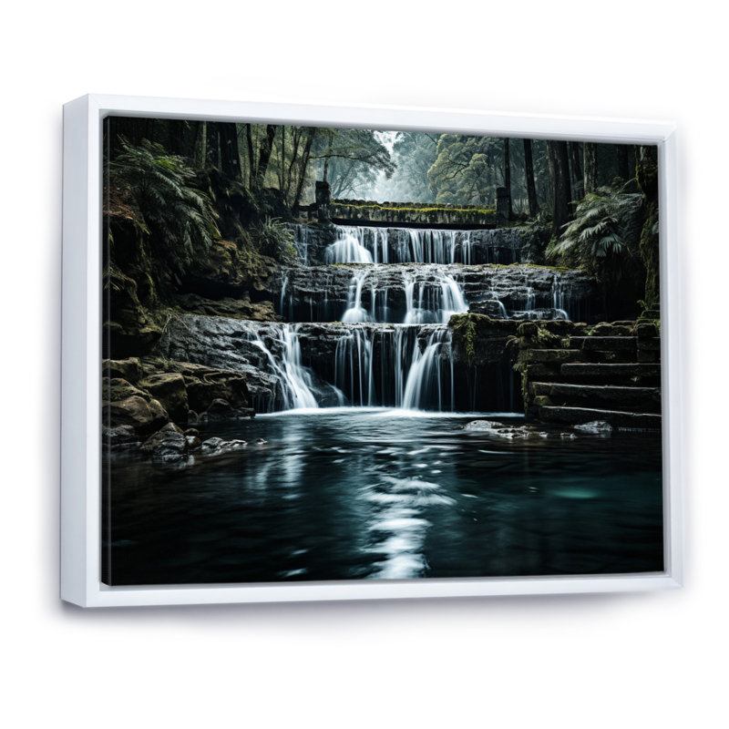 Waterfall Eternal Cascade I On Canvas Print, 12" H x 20" W x 1" D, White Floater Framed