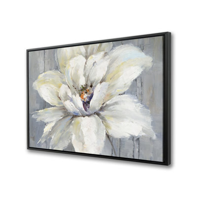 Fleur blanche sur bois - Toile encadrée grise, décoration intérieure