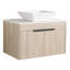 Meuble-lavabo de salle de bain avec lavabo en céramique - Lavabo d'art mural à fermeture en douceur. Blanc, porte lisse, profondeur de 29,66 po, luminaire