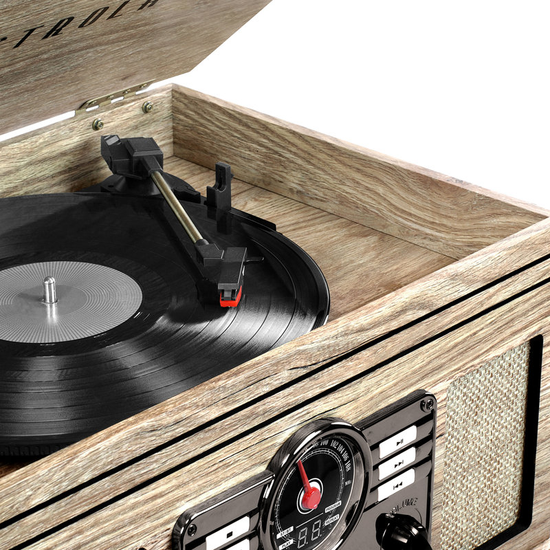 Decorative Record Player with Bluetooth, Farmhouse Oatmeal