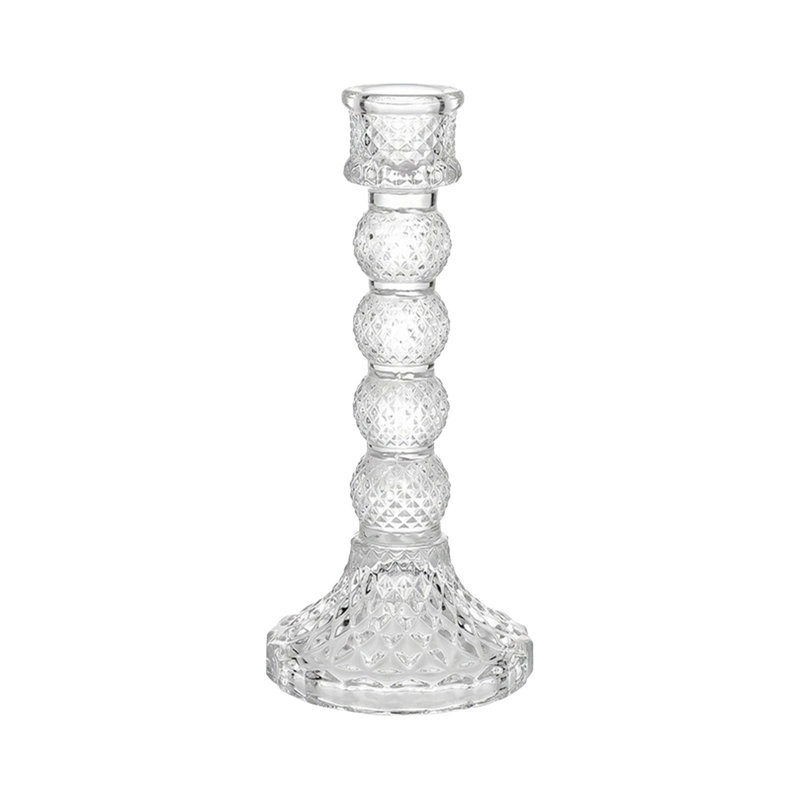 Quatre sphères empilées en verre transparent avec chandelle conique et centre de table transparent, A