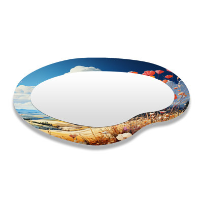 Blooming Poppies In The Meadow - Meadow Metal Art Decor - Traditional Irregular Wall Mirror