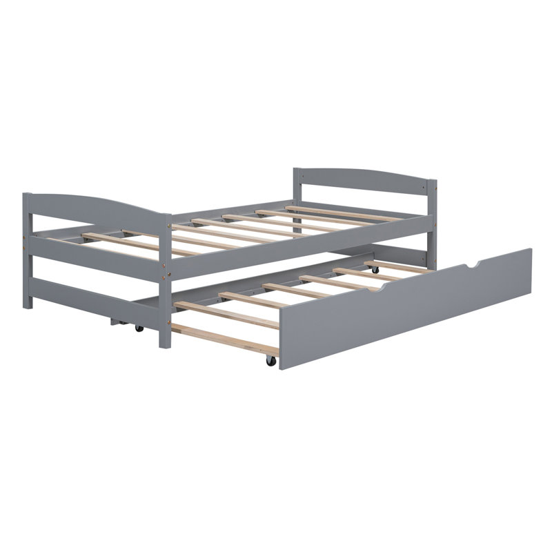 Lit plateforme simple avec lit gigogne - Lit simple en bois massif pour chambre et chambre d'amis, gris, Gris