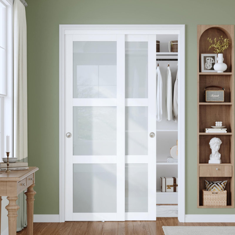 Porte de placard en verre Bypass avec quincaillerie d'installation, 48 po x 80 po
