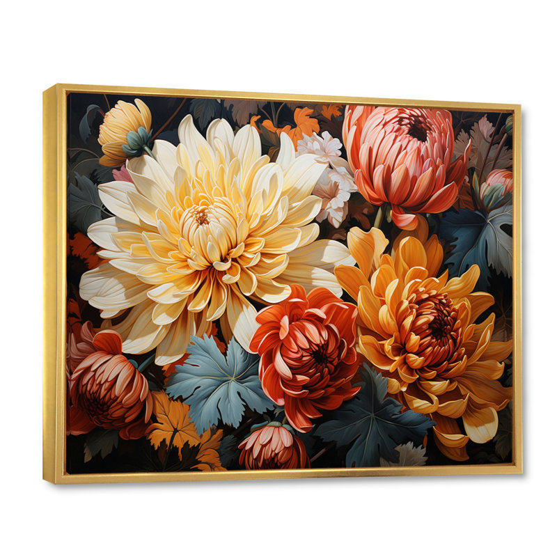 Chrysanthèmes Collage d'automne II, H 30 po x l 40 po x P 1,5 po, Toile tendue