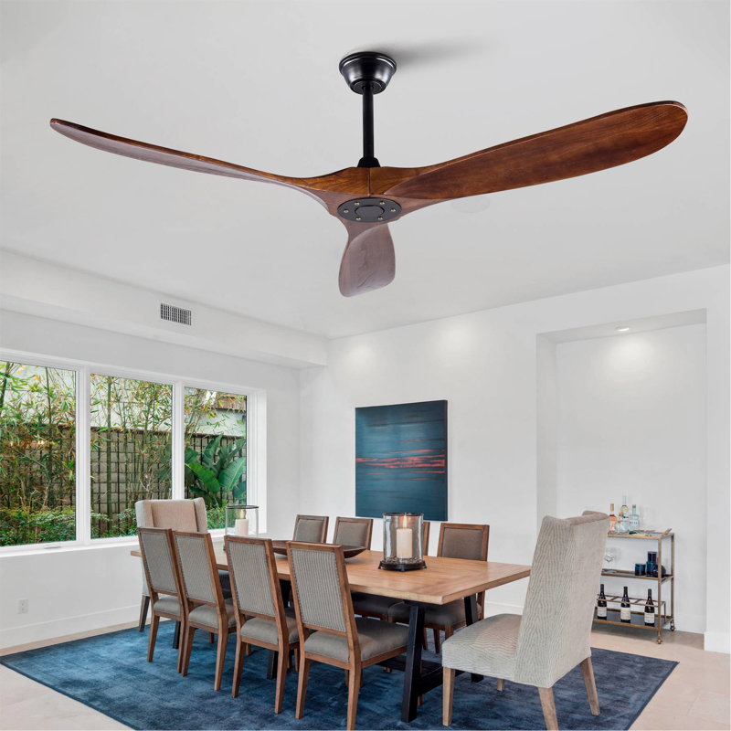 Ventilateur de plafond 60 po en bois massif, extérieur, 3 pales, sans lumière, noyer, pour porche de chambre à coucher pour patio, télécommande, résistant à l'eau