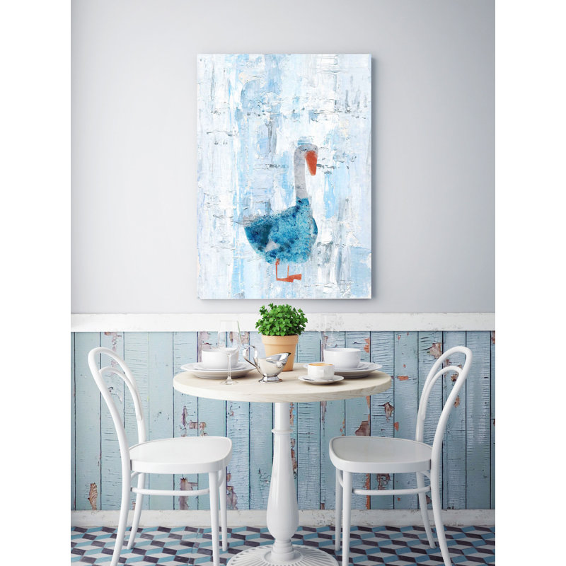Blue and White Canvas Duck Painting Print, 18" x 12"
