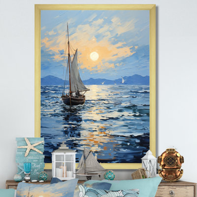Bateau, voile, reflets, impression sur toile