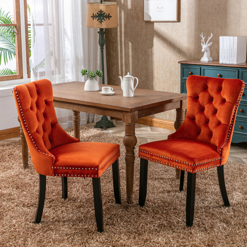 Ensemble de 2 chaises de salle à manger rembourrées, Orange, Noir