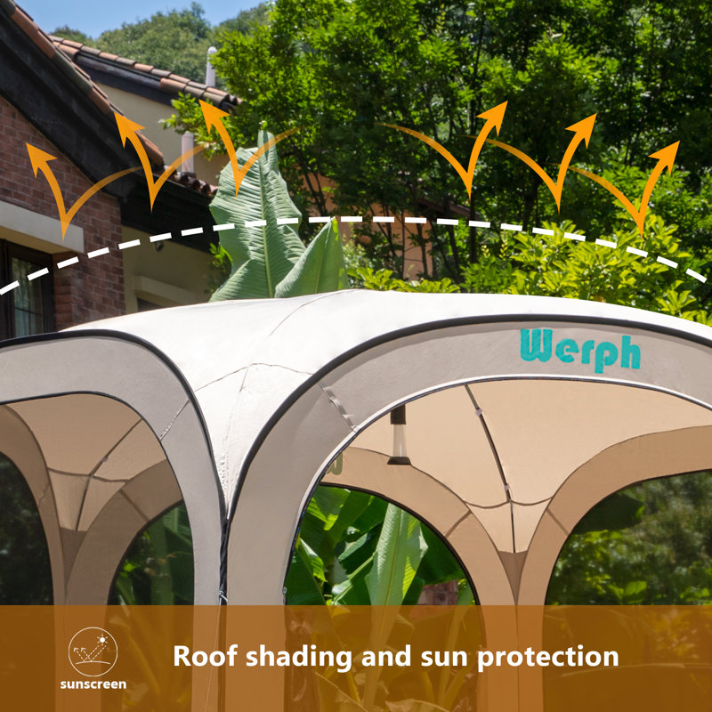 Werph 10' x 10' Beige Portable Pop-Up Canopy Tent with Mesh Mosquito Net