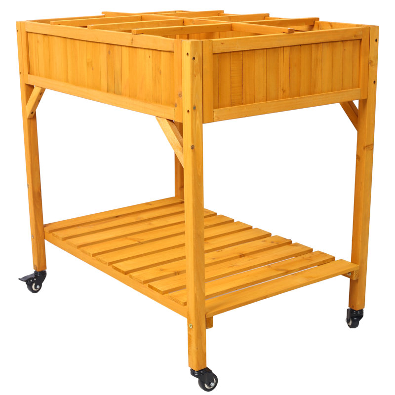Raised Garden Bed With Legs, Wooden Elevated Planter Box With 8 Grids Divider & Protective Liner, Standing Garden Planter Bed For Vegetables Flowers Herbs On Deck Patio Backyard