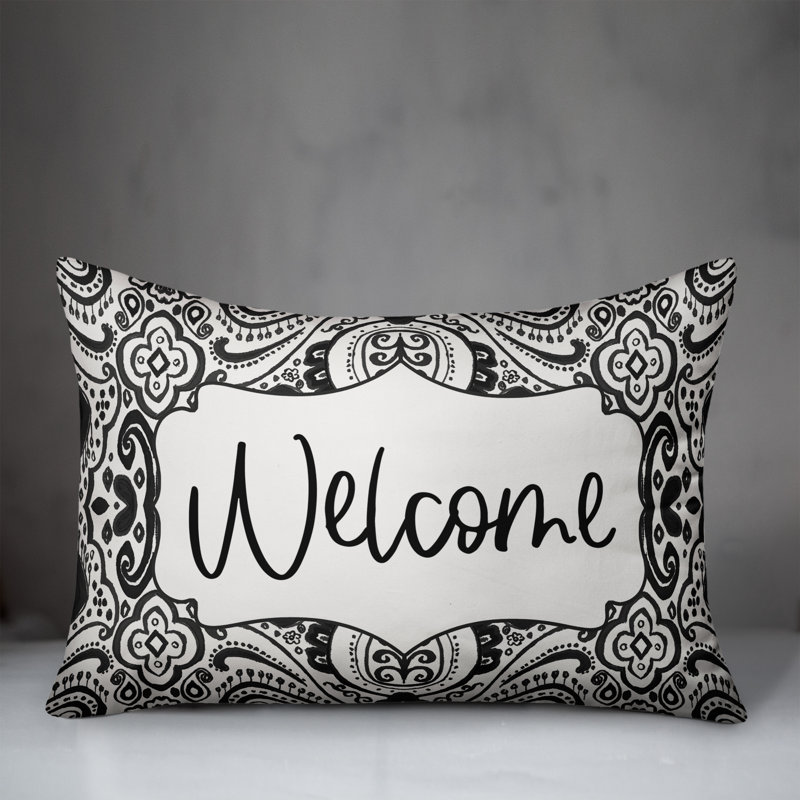  Welcome Outdoor Rectangular Pillow Cover and Insert, Black
